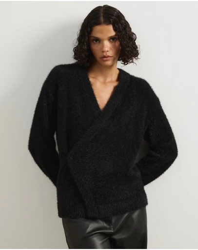 Atmos&Here - Cara Asymmetric Buttoned Knit Cardigan