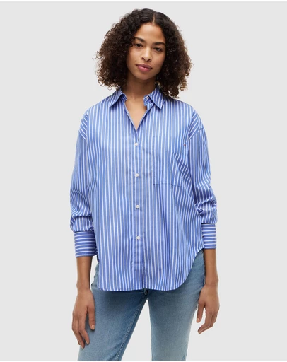 Tommy Hilfiger - Modern Poplin Blue Stripe Long Sleeve Shirt