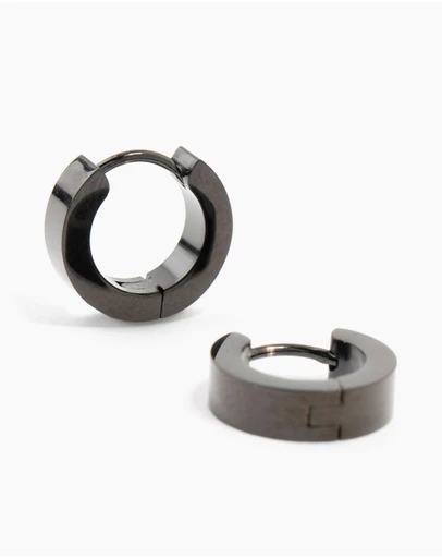 Lovisa - Waterproof Black Coated Stainless Steel Wide Huggie Earrings