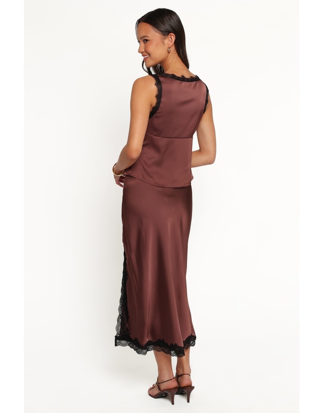 Petal & Pup - Theoni Slit Front Lace Trim Skirt - Brown