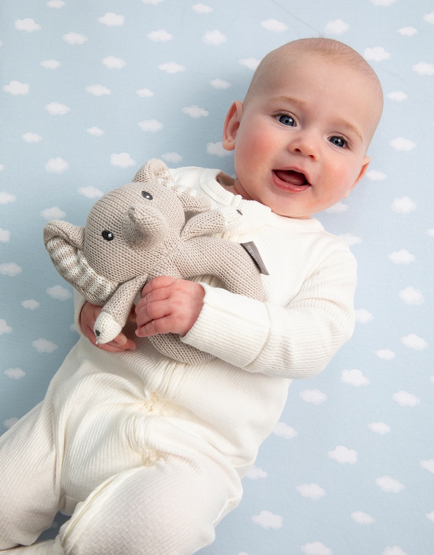 Living Textiles - Knitted Ring Rattle - Mason the Elephant