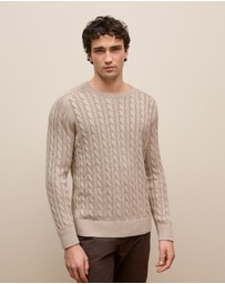 Trenery - Linen Cotton Cable Crew in Stone