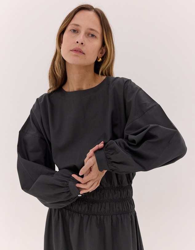 Cloth & Co. - The Shirred Billow Sleeve Dress Carbon