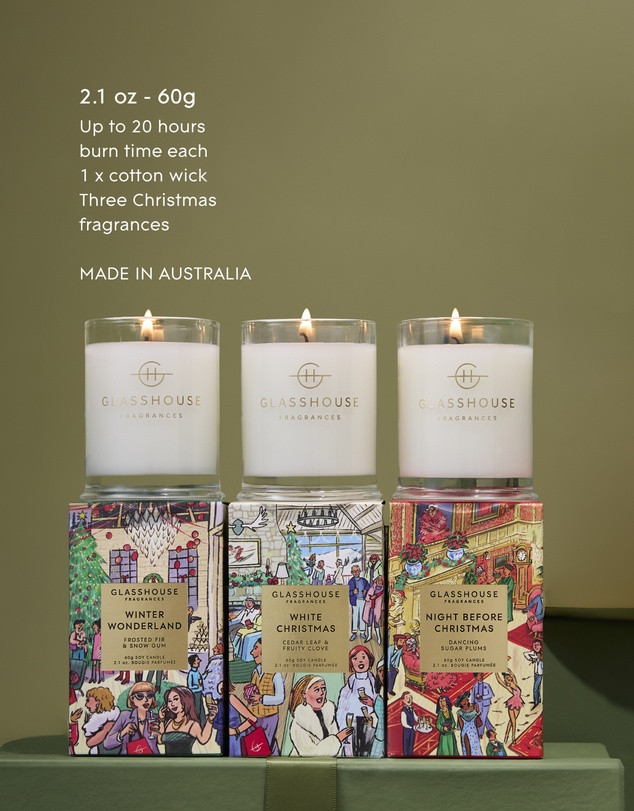 Glasshouse Fragrances - Christmas Candle Trio 3 x 60g Soy Candles