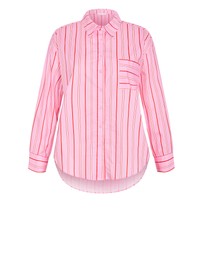 City Chic - Plus size Stassi Stripe Cotton Shirt - pink
