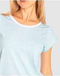 Sant And Abel - Women's Sky Blue Jersey Knit Stripe Short Sleeve PJ Set