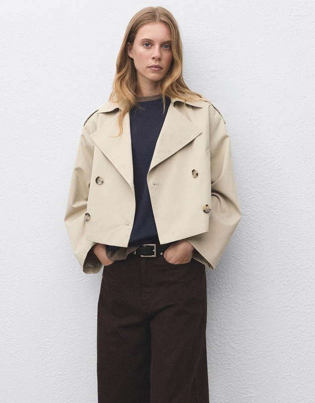 M.N.G - Double-Breasted Cropped Trench Coat