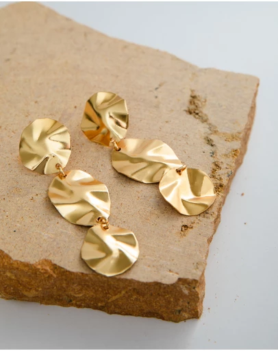 Meshca - Three Tier Beaten Earrings