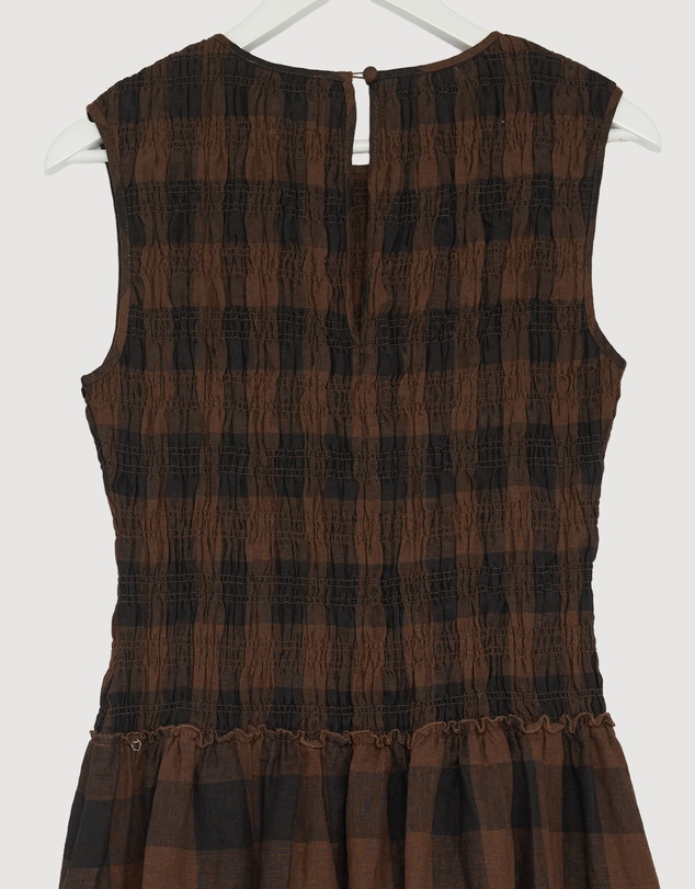 Revibe - Repaired AERE Inka Linen Gingham Shirred Maxi Dress - AU 14