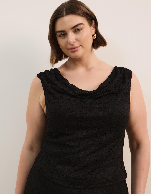 Atmos&Here Curvy - Lydia Cowl Neck Stretch Lace Top