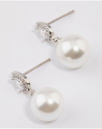 Lovisa - Silver Diamante Pear & Pearl Drop Earrings