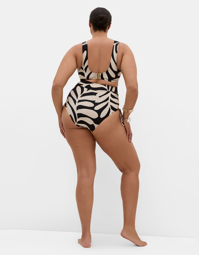 City Chic - Plus size Taranto Print Hi Waist Bikini Brief - black