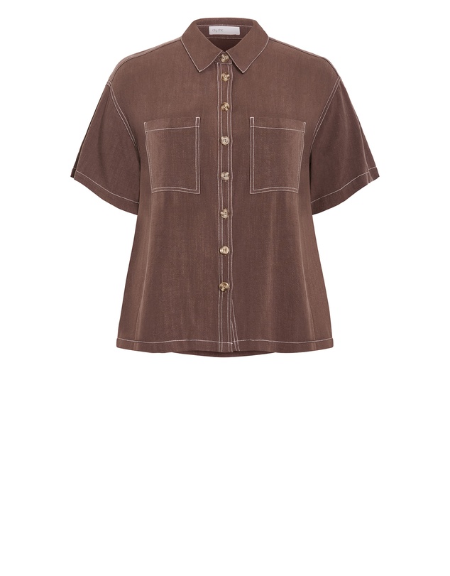 City Chic - Plus size Tia Stitch Detail Shirt - chocolate