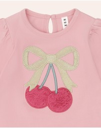 Huxbaby - Cherry Bow Puff Sleeve Top - Babies-Kids