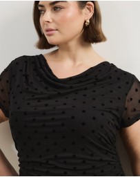 Atmos&Here Curvy - Sara Polkadot Mesh Midi Dress With Cap Sleeve