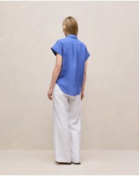 Trenery - Delave Linen Cap Sleeve Shirt in Vivid Blue