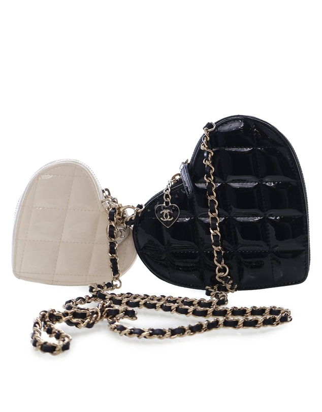 Pre-Loved by Azura Reborn - Pre-Loved Quilted Patent Duo Heart Clutch with Chain