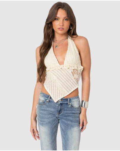 EDIKTED - Quinta Lacey Asymmetric Halter Top