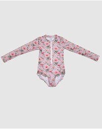 Olga Valentine - Long Sleeve Zip One Piece Swimsuit - Hand beaded