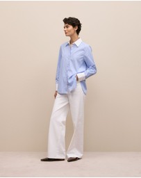 Trenery - Jacquard Stripe Contrast Shirt in Vivid Blue