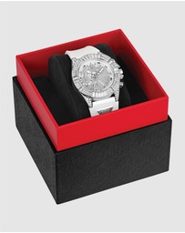 GUESS - ICONIC 40 Glamour 39mm Silver-Tone Case White Silicone Strap