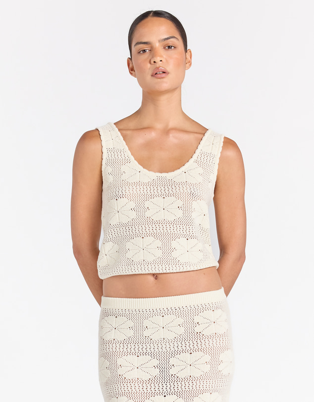 Poolside Paradiso - Fleur Knit Sunrise Top - Vanilla