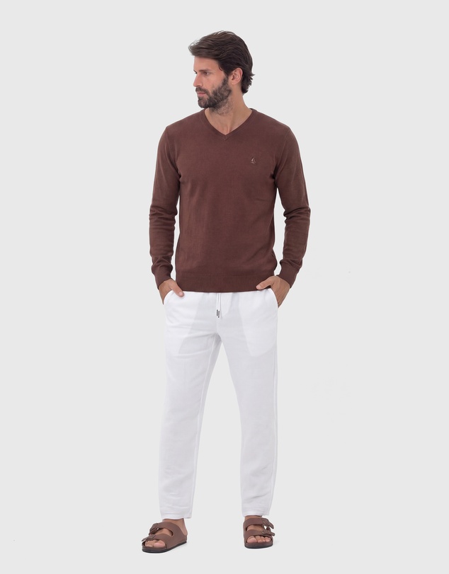 Coast Clothing - V-Neck Cotton Jumper - Chocolate