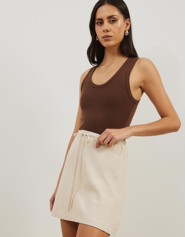 Atmos&Here - Tenley Linen Blend Drawstring Mini Skirt