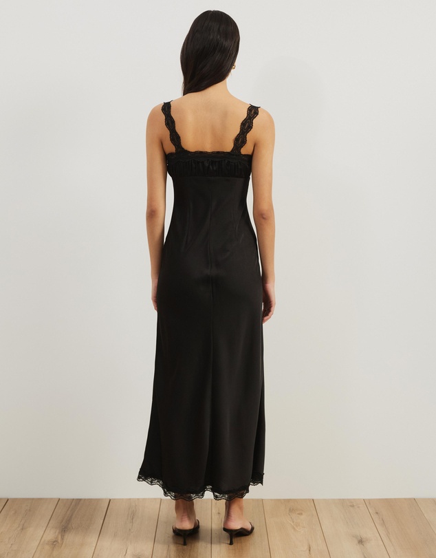 Atmos&Here - Rory Lace Trim Satin Slip Dress