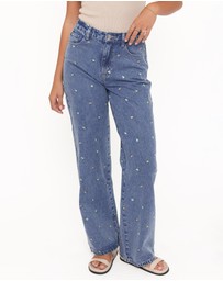 Petal & Pup - Kendall Straight Leg Jeans - Embroidery Medium Wash