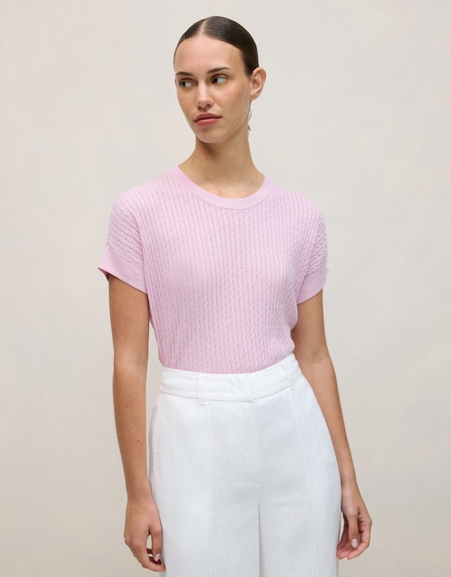 Trenery - Linen Cotton Cable Knit T-shirt in Soft Lilac
