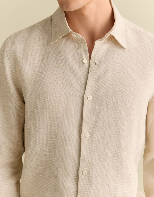 Trenery - Tailored Fit Basketweave Linen Shirt in Barley