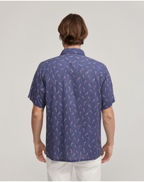 Oxford - Vinny Linen Blend Short Sleeve Printed Shirt