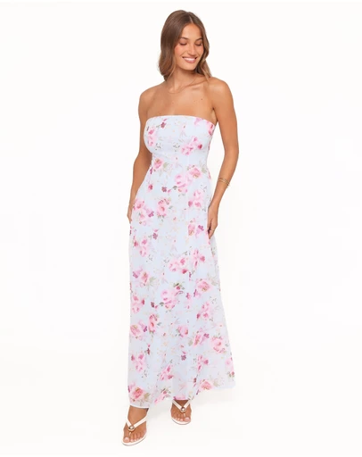 Petal & Pup - Vegas Strapless Maxi Dress - Blue Floral