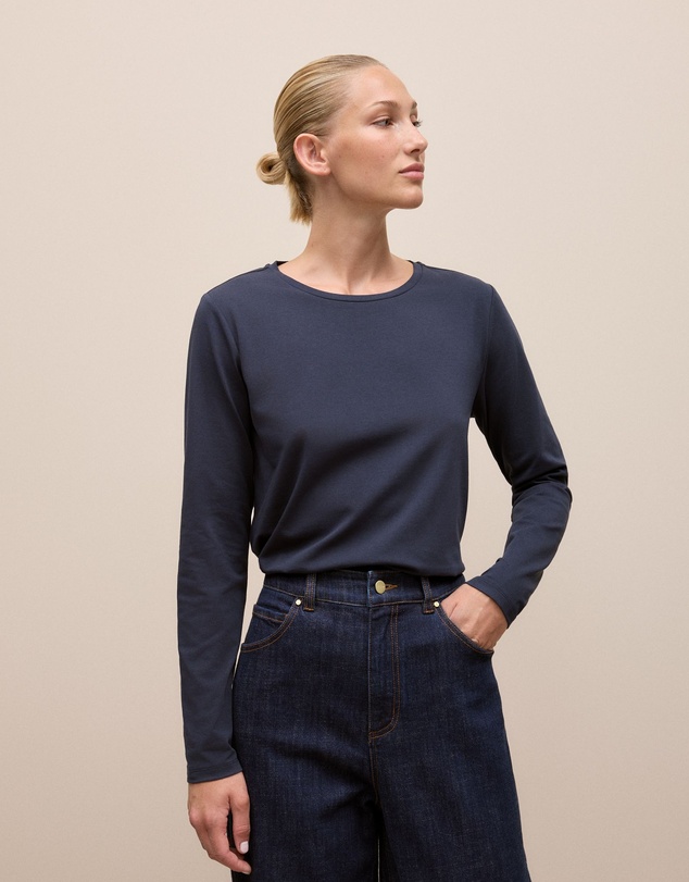 Trenery - Cotton Long Sleeve Crew T-shirt in Night Sky