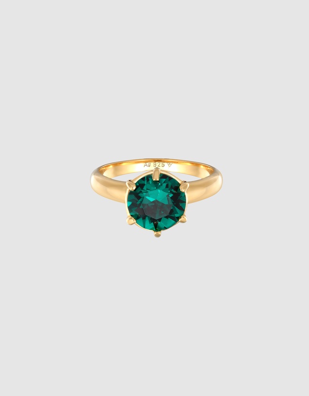 Elli Jewelry - Green Crystal Solitaire Ring in Gold-Plated 925 Silver
