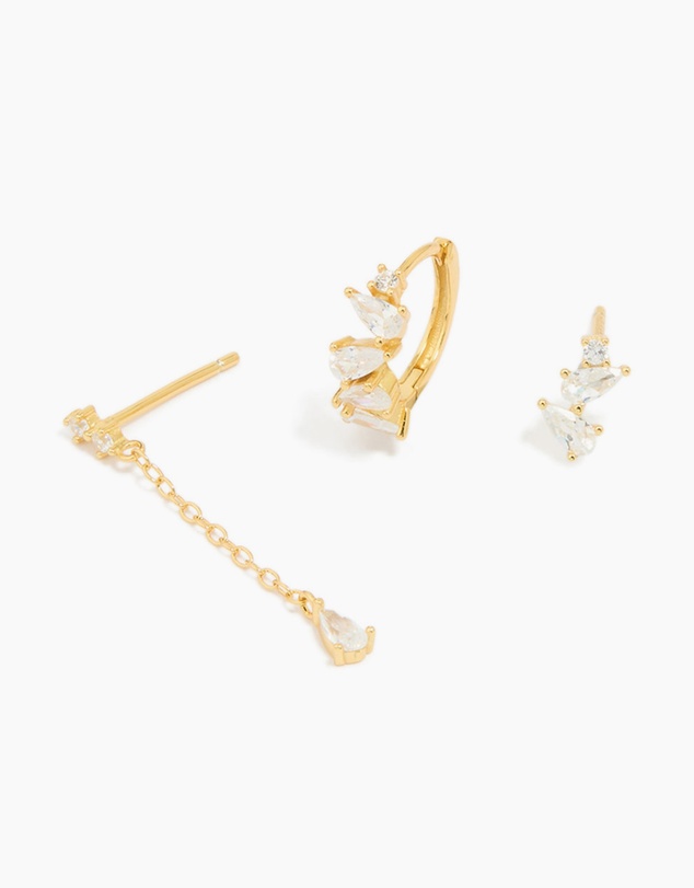 Lovisa - Gold Plated Sterling Silver Cubic Zirconia Chain & Stud Earrings 3-Pack