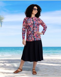 Modest Mermaid - Coral zip 3/4 sleeve swim top SPF50+
