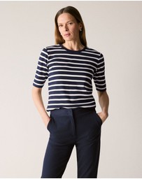 Trenery - Cotton Stripe Half Sleeve T-shirt in Night Sky