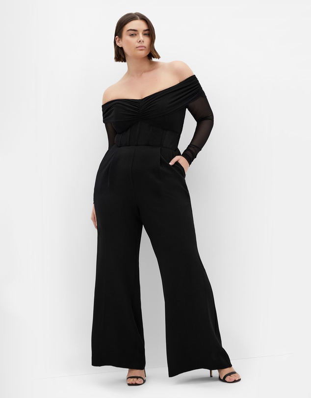 City Chic - Plus size Lana Off Shoulder Jumpsuit - black
