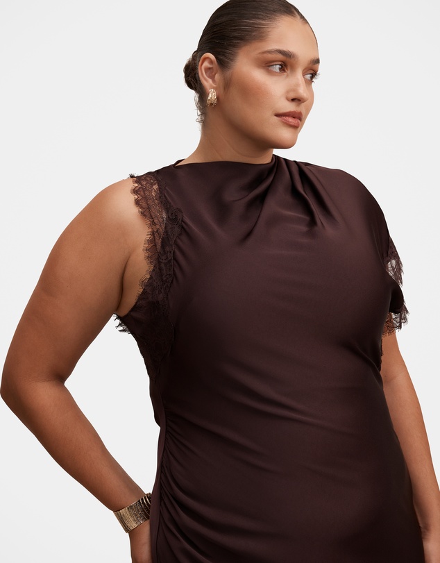 Forever New Curve - Kody Curve Satin Lace Asymmetric Dress