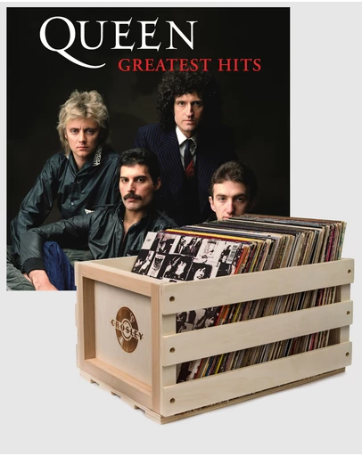 Universal Music - Crosley Record Storage Crate & Queen Greatest Hits - Double Vinyl Album Bundle