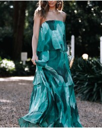 Petal & Pup - Bloom Strapless Maxi Dress - Green Floral