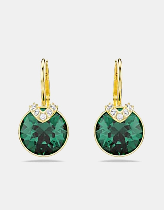 Swarovski - Bella V Drop Earrings, Round Cut, Green, Gold-Tone Plated