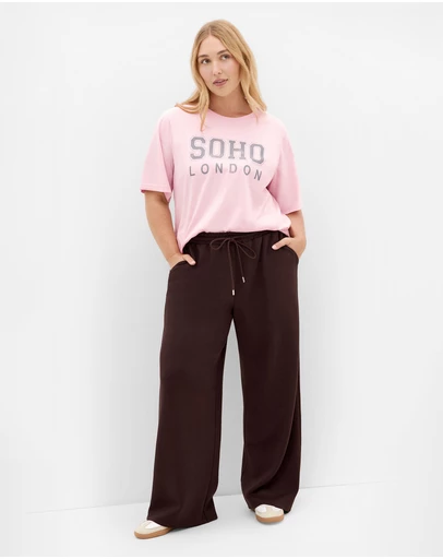 City Chic - Plus size Curved Hem Soho Cotton Tee - heavenly pink
