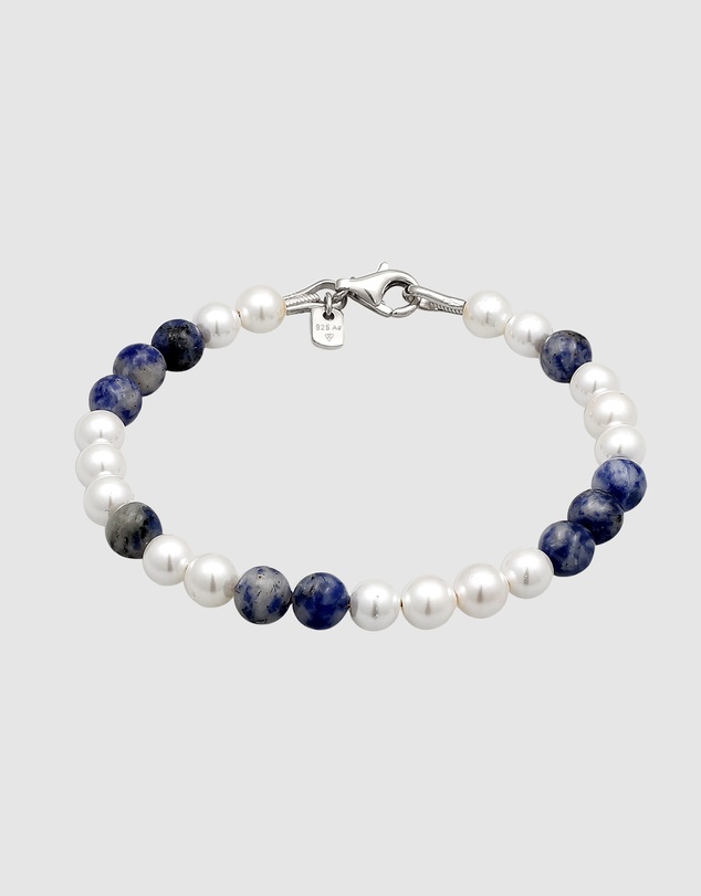 Kuzzoi - ICONIC EXCLUSIVE - Agate and Shell Pearl Bead Bracelet in 925 Sterling Silver