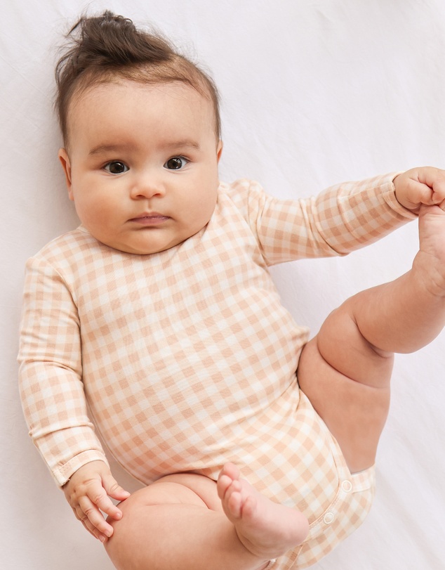 Kynd Baby - Comfy Bodysuit Long Sleeve in Neutral Gingham