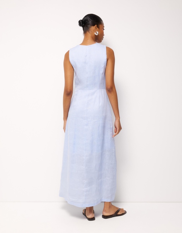 AERE - Cari Bead Detail Linen Midi Dress