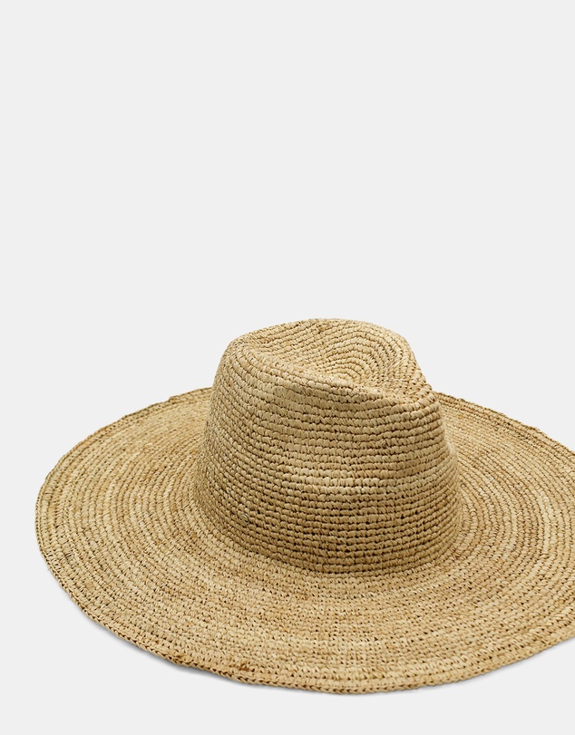 Morgan & Taylor - Arlo Crochet Raffia Wide-Brim Fedora in Natural Beige