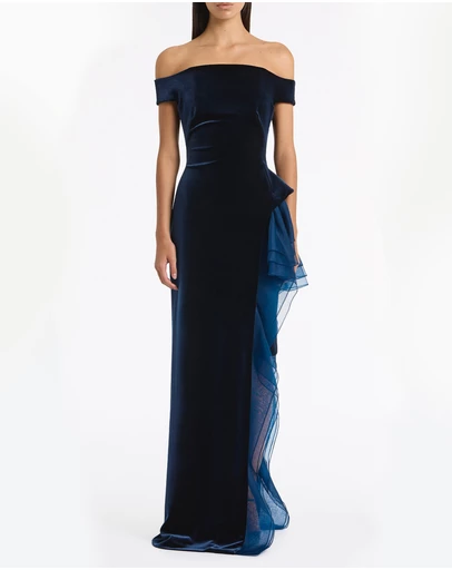 Carla Zampatti - Navy Velvet Organza Detail Gown